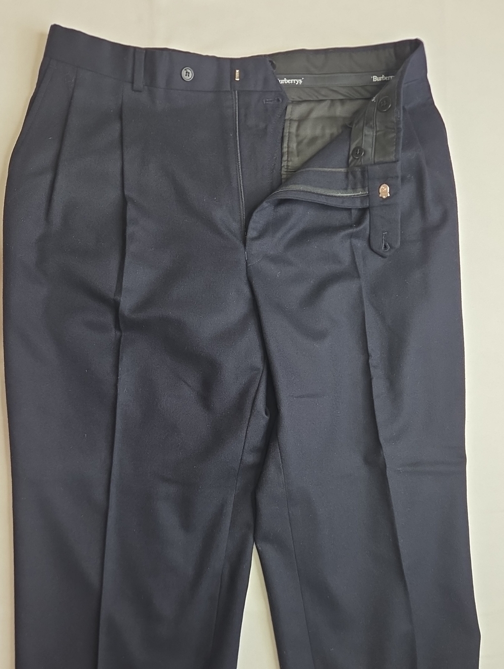 Vintage Burberry Dark Navy Men’s Pleated Dress Trousers